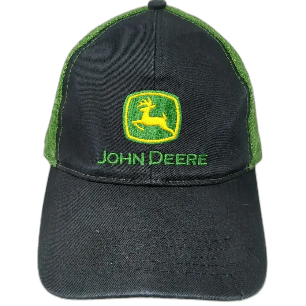 John Deere Trucker Hat Black Green One Size Snapback Mesh Logo Agriculture